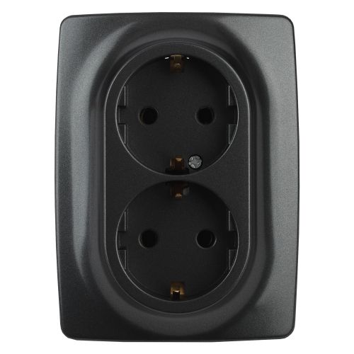 Розетка 2-м СП Эра12 12-2108-05 16А IP20 250В 2х2P+E Schuko защ. шторки антрацит Эра Б0036446