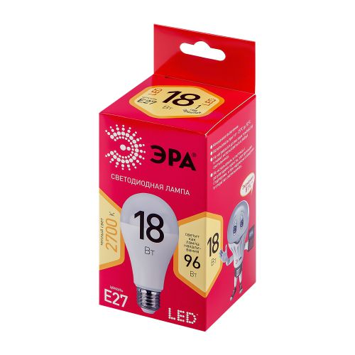Лампа светодиодная RED LINE LED A65-18W-827-E27 R 18Вт A65 груша 2700К тепл. бел. E27 Эра Б0051850