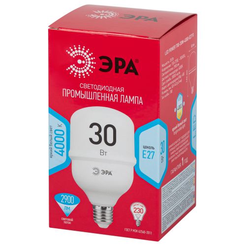 Лампа светодиодная высокомощная RED LINE LED POWER T80-30W-4000-E27 R 30Вт Т80 колокол 4000 К нейтр. бел. E27 2900лм Эра Б0063849