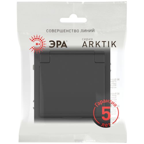 Розетка 1-м СП Arktik 16А IP20 250В с заземл. со шторками с крышкой антрацит 16-2103-05 Эра Б0070438