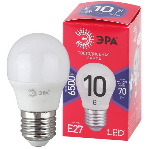 Лампа светодиодная RED LINE LED P45-10W-865-E27 R 10Вт P45 шар 6500К холод. бел. E27 Эра Б0045355