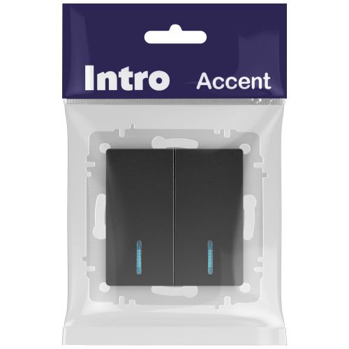 Выключатель 2-кл. СП Accent 6-105-05 10А IP20 250В с подсветкой AL/CU антрацит Intro Б0063516
