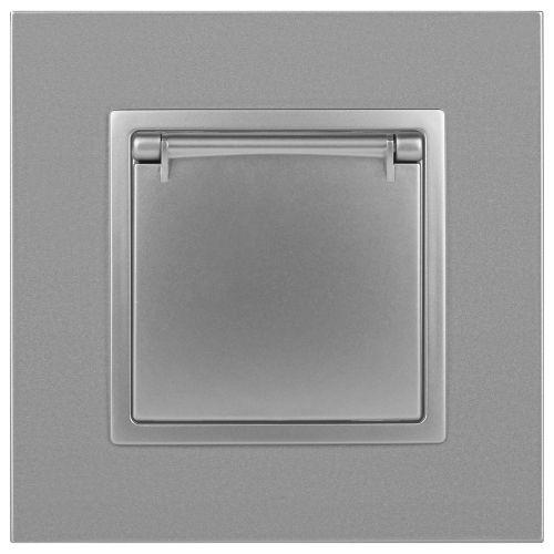 Розетка 1-м СП Эра Elegance 14-2103-03 16А IP20 16AX 250В 2P+E Schuko защ. шторки с крышкой алюм. Эра Б0034280