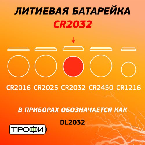 Элемент питания литиевый CR2032-1BL (блист. 1шт) Трофи Б0003650