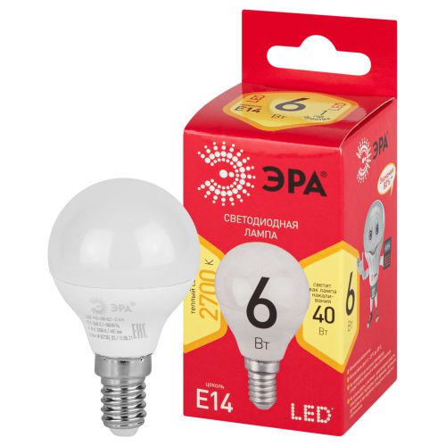 Лампа светодиодная RED LINE LED P45-6W-827-E14 R P45 6Вт E14 тепл. бел. ЭРА Б0051058