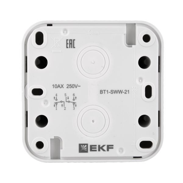 Выключатель проходной 2-кл. ОП Бронто 10А IP55 автоматические клеммы бел. EKF BT1-SWW-21