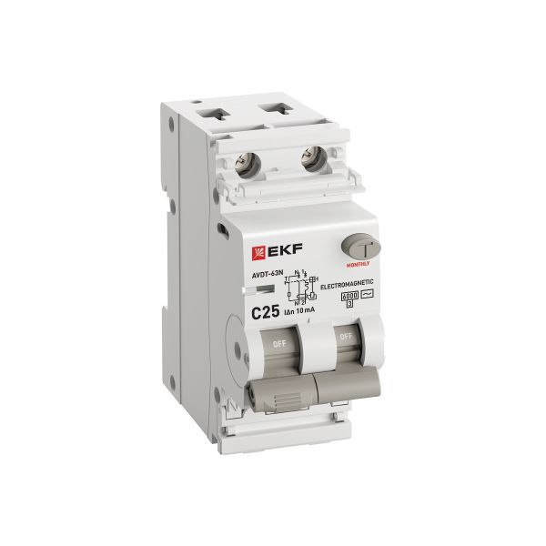 Выключатель автоматический дифференциального тока 2п (1P+N) C 25А 10мА тип AC 6кА АВДТ-63N (электромех.) PROxima EKF D63N26M25C10