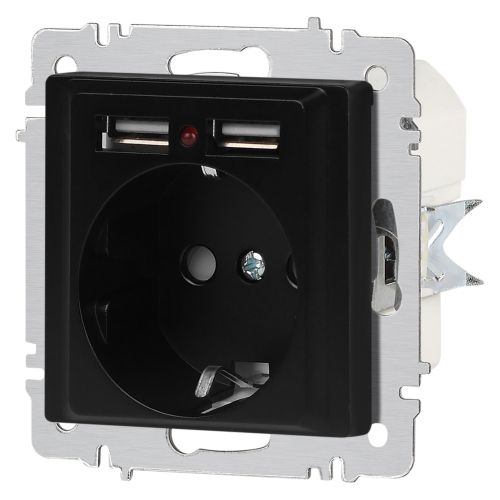 Розетка 1-м СП Accent 6-410-05 16А IP20 250В P+E Schuko + 2хUSB защ. шторки антрацит Intro Б0063698