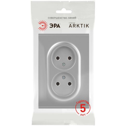 Розетка 2-м СП Arktik 16А IP20 250В без заземл. алюм. 16-2107-03 Эра Б0071683