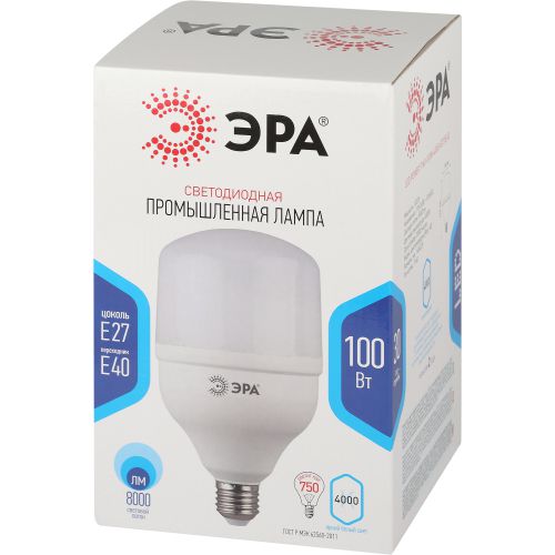 Лампа светодиодная высокомощная STD LED POWER T160-100W-4000-E27/E40 100Вт T160 колокол 4000К нейтр. бел. E27/E40 (переходник в компл.) 8000лм Эра Б0032089