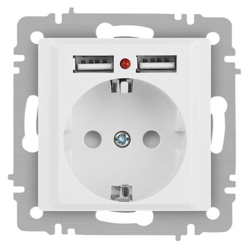 Розетка 1-м СП Accent 6-410-01 16А IP20 250В P+E Schuko защ. шторки + 2хUSB бел. Intro Б0063689