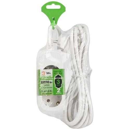 Удлинитель 2х3м с заземл. 10А IP20 GREEN LINE UDL-10-230-E ПВС 3х0.75 Эра Б0064947
