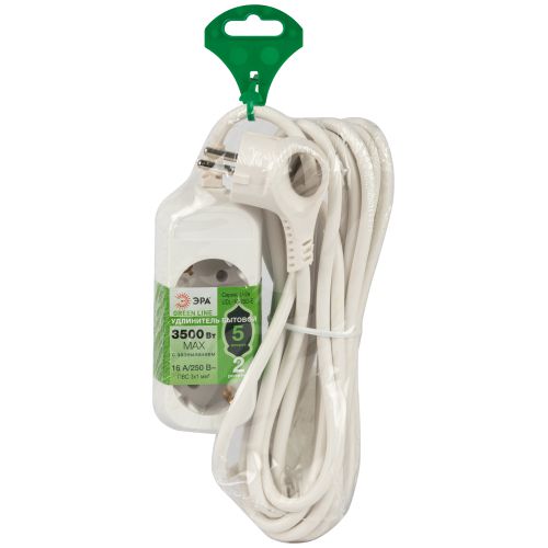 Удлинитель 2х5м с заземл. 16А IP20 GREEN LINE UDL-16-250-E ПВС 3х1 Эра Б0065014