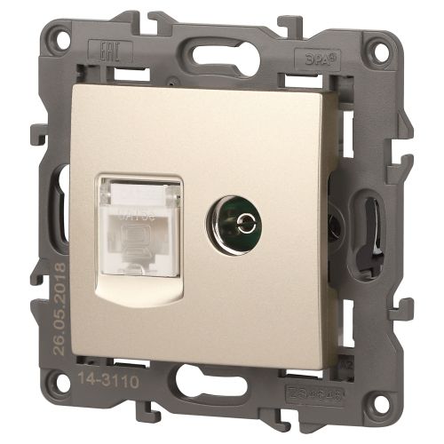 Розетка компьютерная + телевизионная 2-м Elegance 14-3110-04 RJ45 + TV IP20 механизм шампань Эра Б0034317