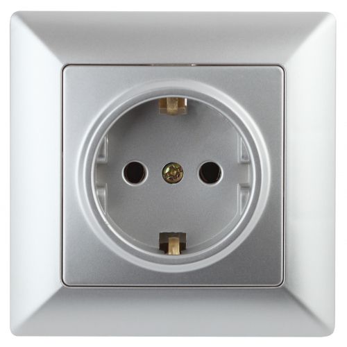 Розетка 1-м СП Solo 4-206-03 16А 250В IP20 2P+E Schuko с заземл. защ. шторки алюм. Intro Б0053683