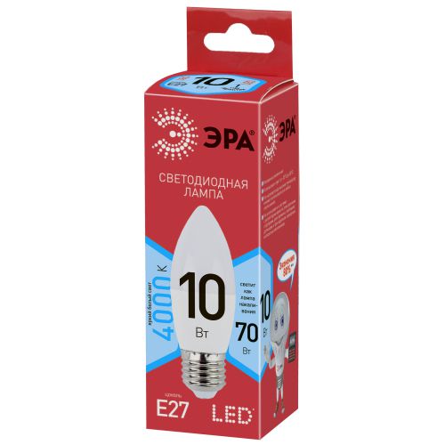 Лампа светодиодная RED LINE LED B35-10W-840-E27 R 10Вт B35 свеча 4000К нейтр. бел. E27 Эра Б0050696