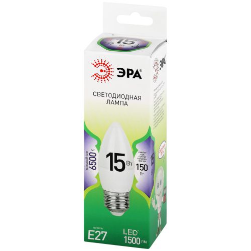 Лампа светодиодная GREEN LINE B35-15W-865-E27 GL 15Вт свеча 6500К свет холод. E27 Эра Б0067094