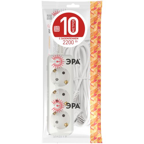 Удлинитель 3х10м с заземл. 10А IP20 UX-3e-10m ПВС 3х0.75 Эра Б0038578