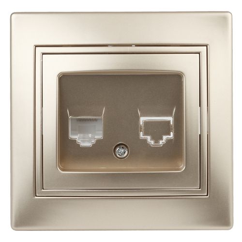 Розетка компьютерная 1-м СП Plano 1-303-04 RJ45 IP20 шампань Intro Б0030087