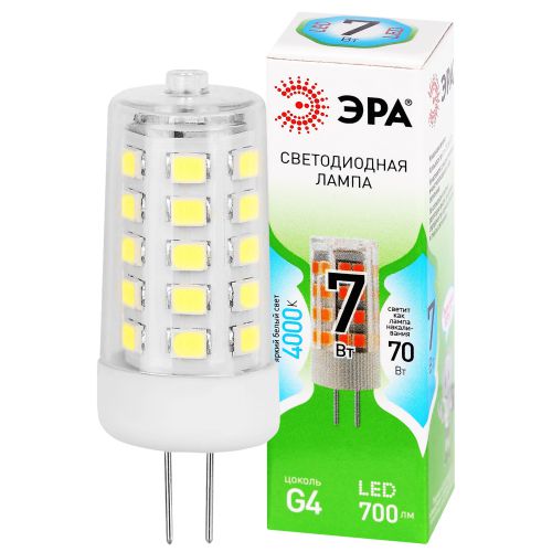 Лампа светодиодная GREEN LINE LED G4-JC-7W-840-12V GL 7Вт капсульная прозрачная 4000К яркий бел. свет G4 12В Эра Б0067148