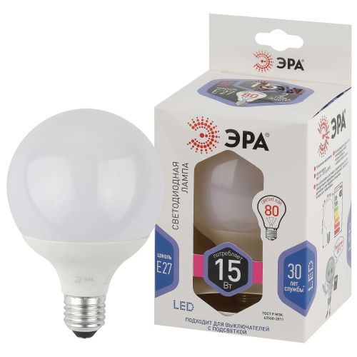 Лампа светодиодная LED G90-15W-6000K-E27 G90 15Вт шар E27 холод. бел. декор. ЭРА Б0049079