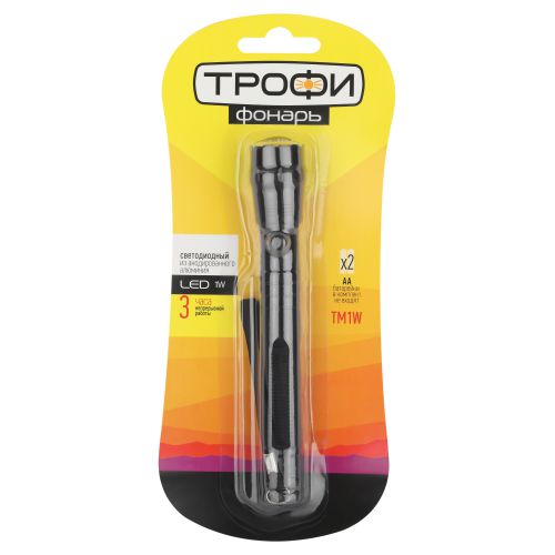 Фонарь TM1W 1х1Вт LED алюм. 2хAA блист. Трофи Б0023319