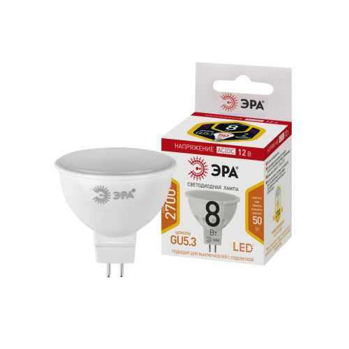 Лампа светодиодная STD LED MR16-8W-12V-827-GU5.3 MR16 8Вт софит GU5.3 тепл. бел. 12В ЭРА Б0049093