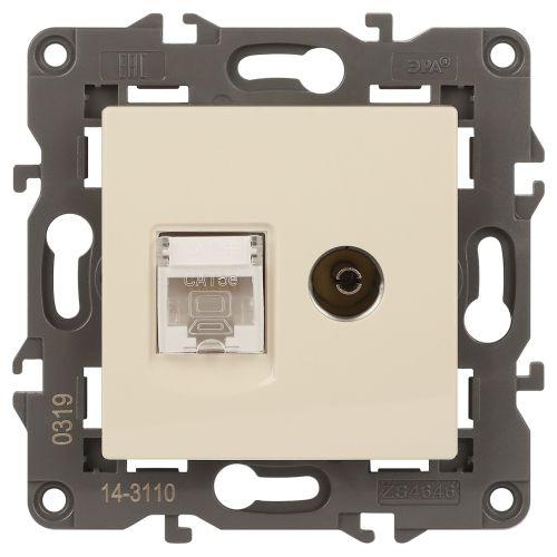 Розетка компьютерная + телевизионная 2-м Elegance 14-3110-02 RJ45 + TV IP20 механизм сл. кость Эра Б0034315