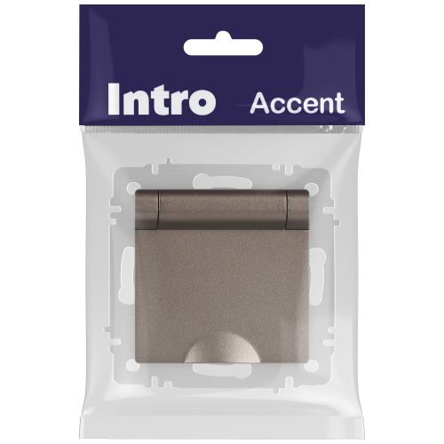 Розетка 1-м СП Accent 6-203-08 16А IP20 250В 2P+E Schuko с крышкой AL/CU Accent бронза Intro Б0063436
