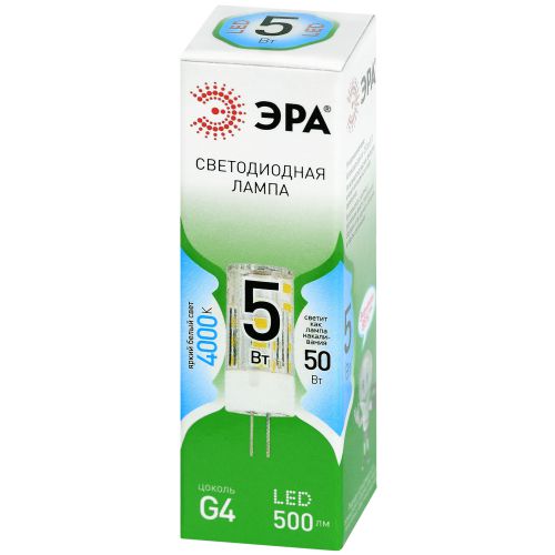 Лампа светодиодная GREEN LINE LED G4-JC-5W-840-12V GL 5Вт капсульная прозрачная 4000К яркий бел. свет G4 12В Эра Б0067173