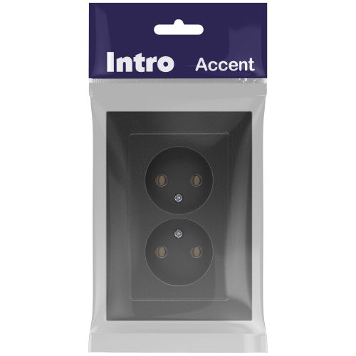 Розетка 2-м СП Accent 6-204-07 16А IP20 250В 2P AL/CU графит Intro Б0063435
