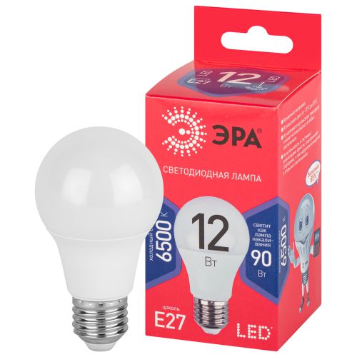 Лампа светодиодная RED LINE LED A60-12W-865-E27 R 12Вт A60 груша 6500К холод. бел E27 Эра Б0045325