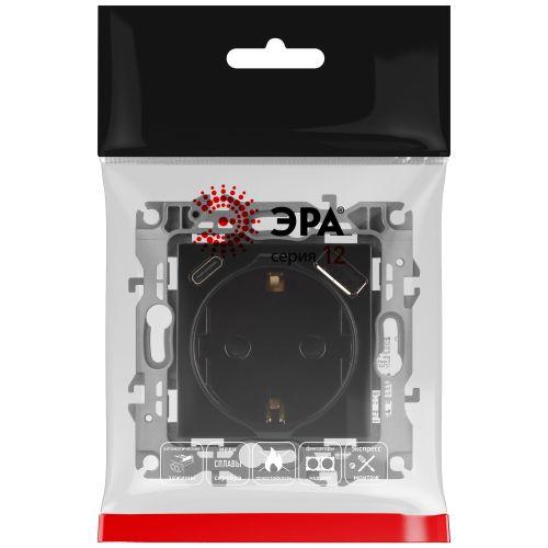 Розетка Эра12 12-4108-06 16А 250В 2P+E с USB type-A+C 5В-3А защ. шторки черн. Эра Б0067746