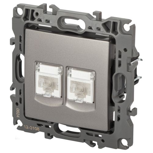 Розетка компьютерная 2-м Эра12 12-3108-16 2XRJ45 титан Эра Б0065665