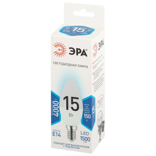 Лампа светодиодная STD LED B35-15W-840-E14 15Вт свеча 4000К нейтр. бел. свет E14 170-265В Эра Б0066787
