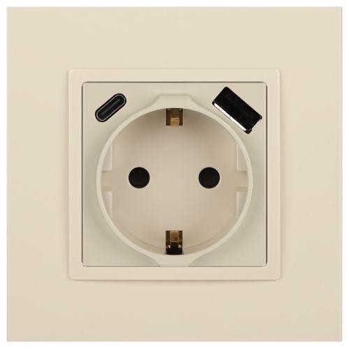 Розетка 1-м СП Elegance 14-4108-02 16А 250В 2P+E с USB type-A+C 5В-3А защ. шторки сл. кость Эра Б0067725
