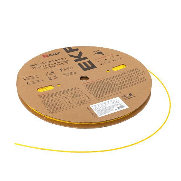 Трубка термоусадочная ТУТ нг 2/1 желт. (уп.200м) EKF tut-2-y