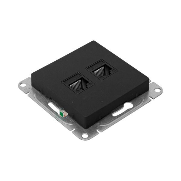 Розетка компьютерная 2-м СП Эпика RJ45 кат.5 механизм черн. EKF UP1-SOB-2RJ45-5