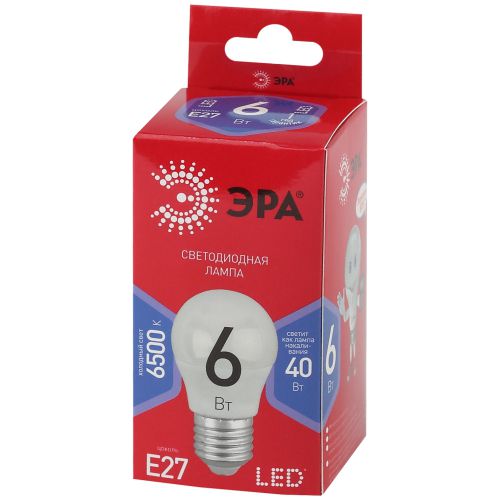 Лампа светодиодная RED LINE LED P45-6W-865-E27 R 6Вт P45 шар 6500К холод. бел. E27 Эра Б0045357