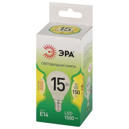 Лампа светодиодная GREEN LINE P45-15W-830-E14 GL 15Вт шар 3000К свет тепл. E14 Эра Б0066982
