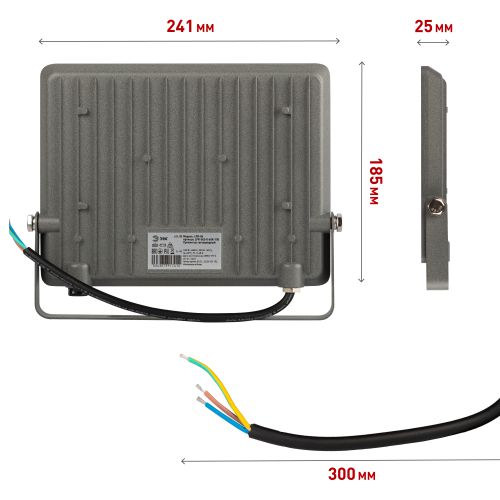 Прожектор светодиодный LPR-063-0-65K-100 100Вт IP65 6500К 10000лм Г 90град. сер. Проектный Эра Б0067743