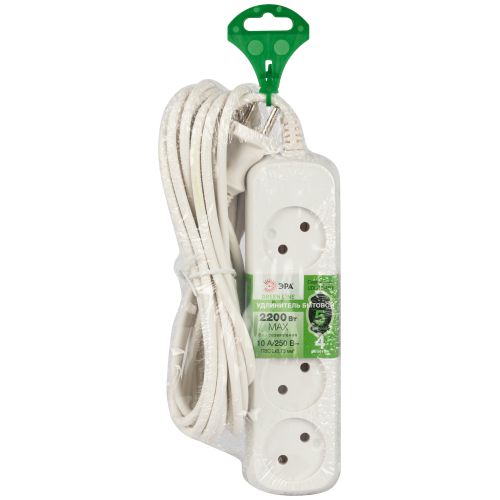 Удлинитель 4х5м без заземл. 10А IP20 GREEN LINE UDL-10-450 ПВС 2х0.75 Эра Б0065063