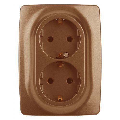 Розетка 2-м СП Эра12 12-2106-14 16А IP20 16AX 250В 2х2P+E Schuko медь Эра Б0031236