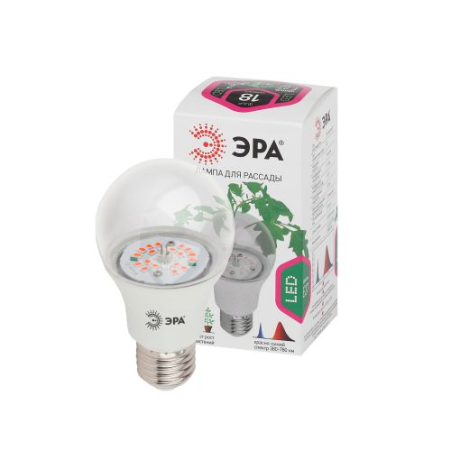 Лампа светодиодная FITO-12W-RB-E27-K 12Вт A60 грушевидная прозрачная 1310К E27 130-270В для растений красн./син. спектр Эра Б0039070
