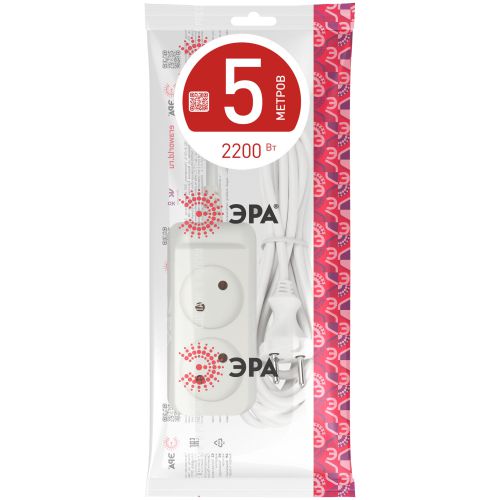 Удлинитель 2х5м без заземл. 10А IP20 U-2-5m-2х1 ПВС 2х1 Эра Б0028361