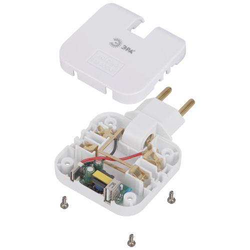 Разветвитель электрический 2-м 10А SPF-2-FL-USBC 2USB A+C поворотн. бел. Эра Б0069090