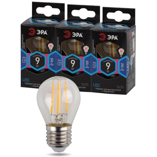 Лампа светодиодная филаментная F-LED P45-9W-840-E27 9Вт P45 шар 4000К нейтр. бел. E27 Эра Б0047029