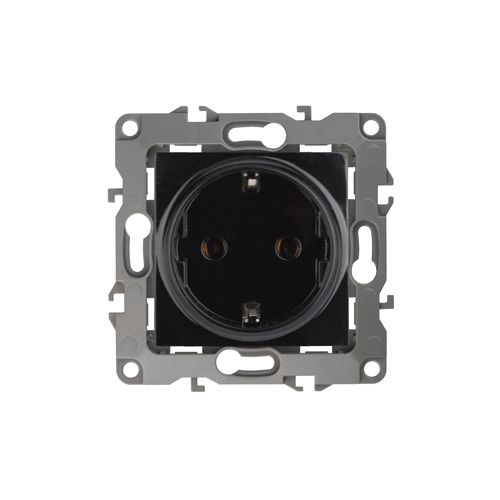 Розетка 1-м СП Эра12 12-2102-06 16А IP20 16AX 250В 2P+E Schuko защ. шторки механизм черн. Эра Б0014692
