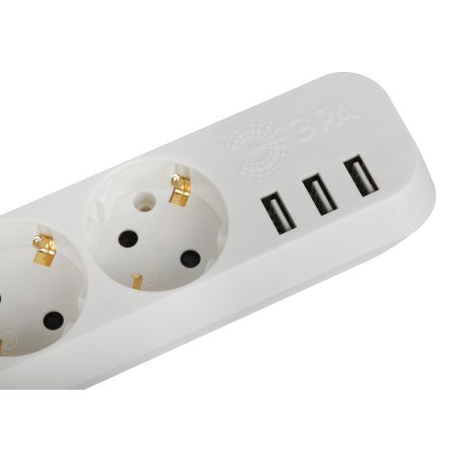 Удлинитель 3х5м с заземл. + 3xUSBA 10А с выкл. U-3es-5m-USB Эра Б0052902