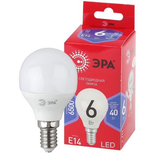 Лампа светодиодная RED LINE LED P45-6W-865-E14 R 6Вт P45 шар 6500К холод. бел. E14 Эра Б0045356